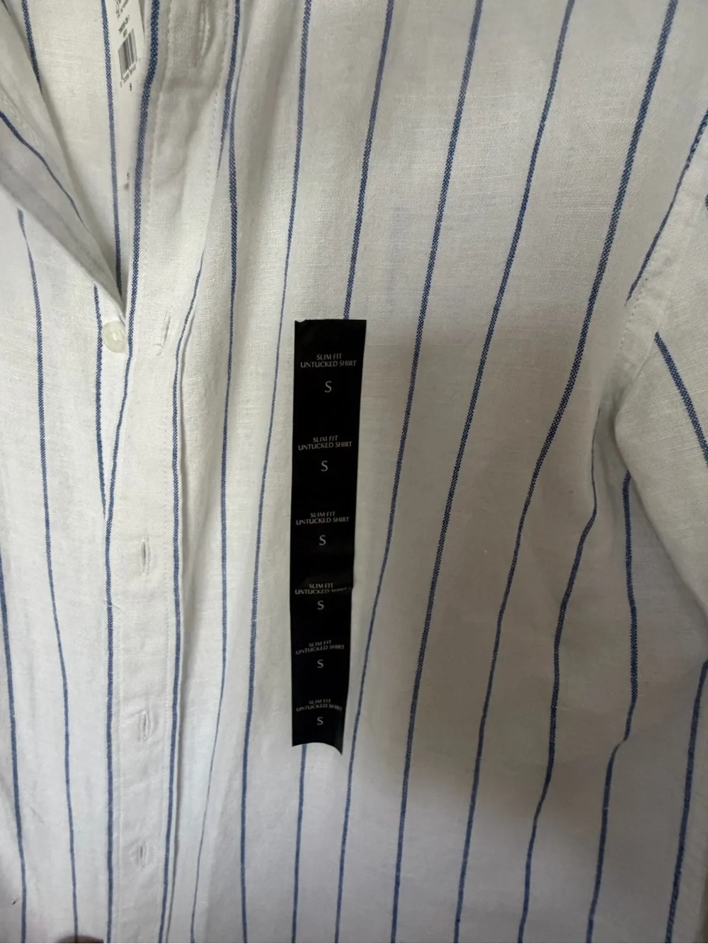 Banana Republic Untucked White Button-Down Shirt with Blue Pinstripes